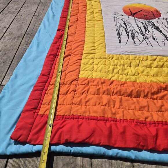 Tamarack Vintage Print Upcycled MCM Blanket Quilt Red Yellow Handmade Bright Art - Picture 4 of 9